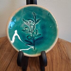 Handcrafted Ceramic Plate with Teal Design
